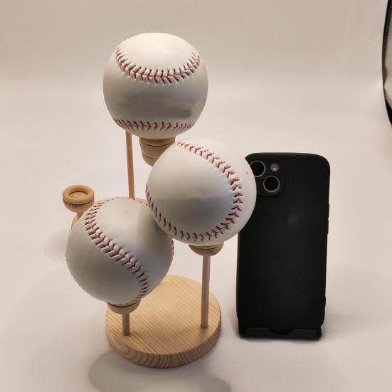 1 Set Wooden Baseball Display Stand 3 Balls Show Holder Multifunction Tennis Golf Sports Balls Base Desktop Rack Baseball Enthusiast Gift