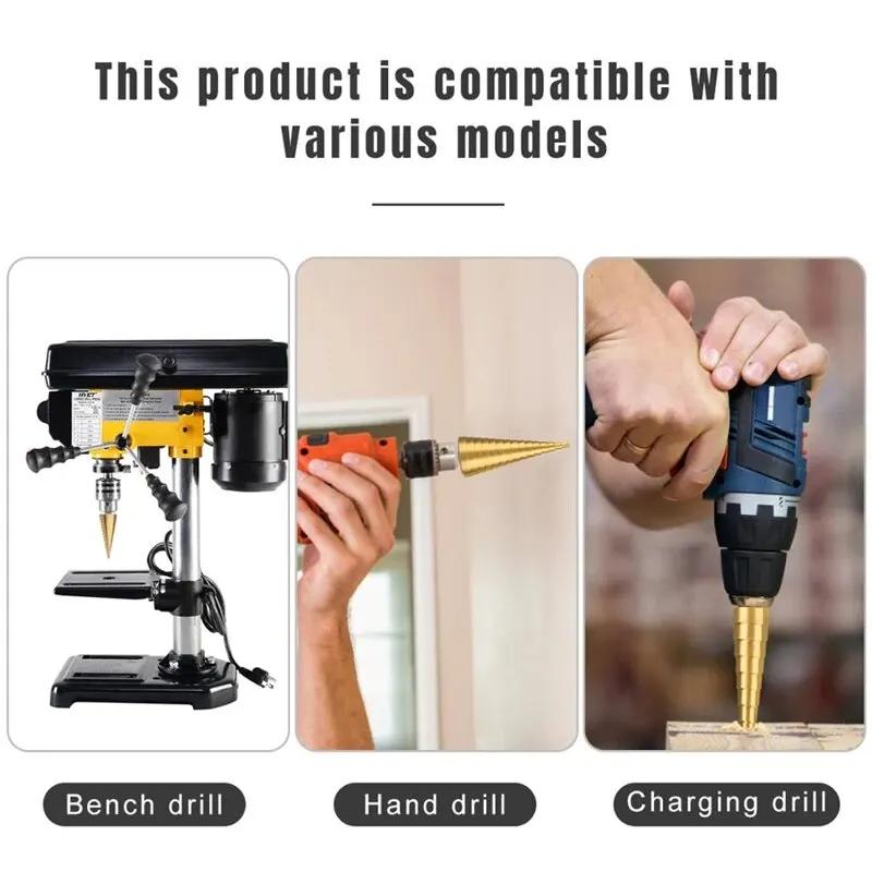 3Pcs 3-12mm/4-12mm/4-20mm Hss Step Drill Bit, Straight Groove DrillTitanium Coated Metal Driller, Drilling Tools Set