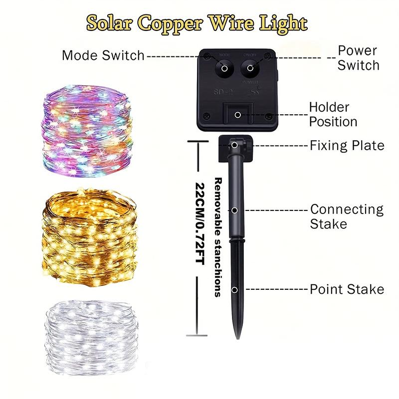Guirlandes Lumineuses Solaires Féériques avec 50–300 LED – Étanches 5–30M Fil de Cuivre Guirlandes Clignotantes avec 8 Modes pour Clôture de Jardin Noël Décoration Extérieure