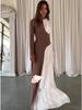 2024 Autumn/Winter Women's European Retro Color Block Slimming Long Sleeve Evening Dress