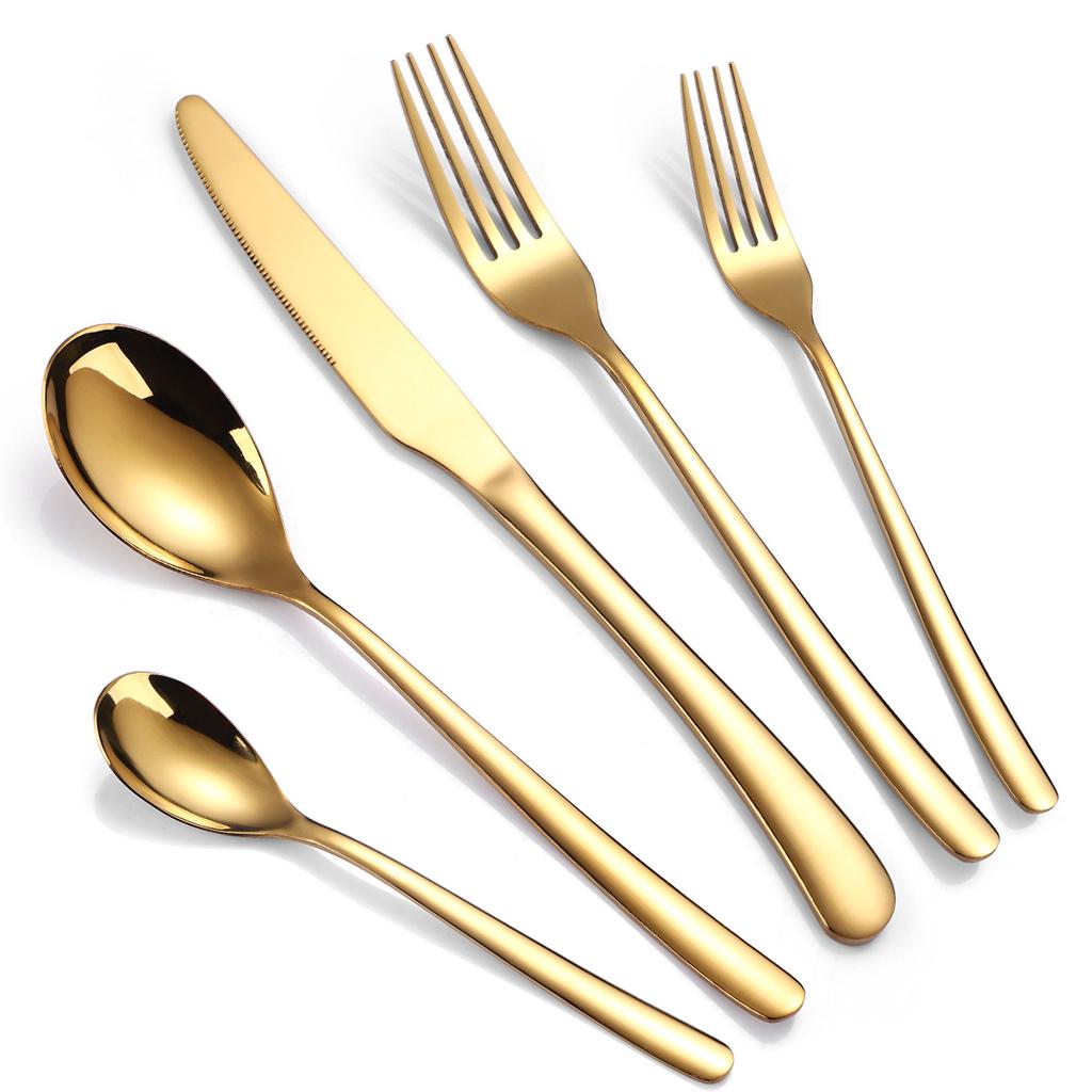 410 Stainless Steel Tableware Set 20-piece Set Knife Fork Spoon Tableware Gold YSH-46-20PS
