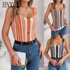 Spring Summer V-neck Button Contrasting Color Cut-out Knitted Sweater Vacation Halter Top Women's Wear