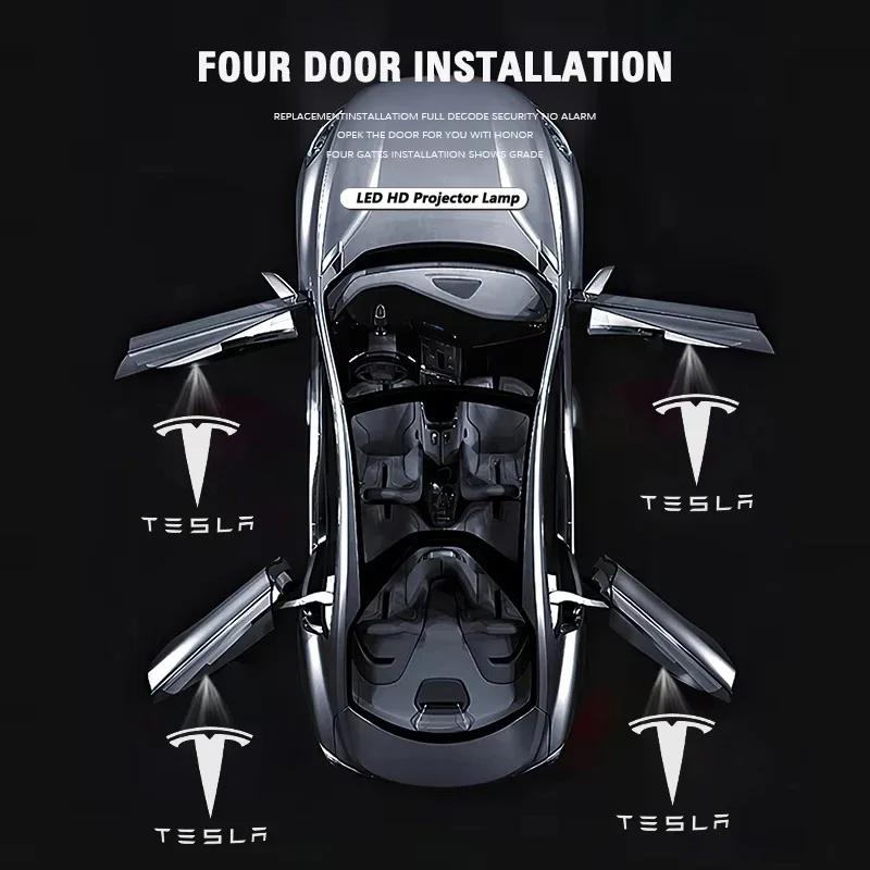 Sticker Tesla 2Pcs Car Door Projector Lamps Welcome Lights Accessories For Tesla Model 3 Highland 2023  S  X Y