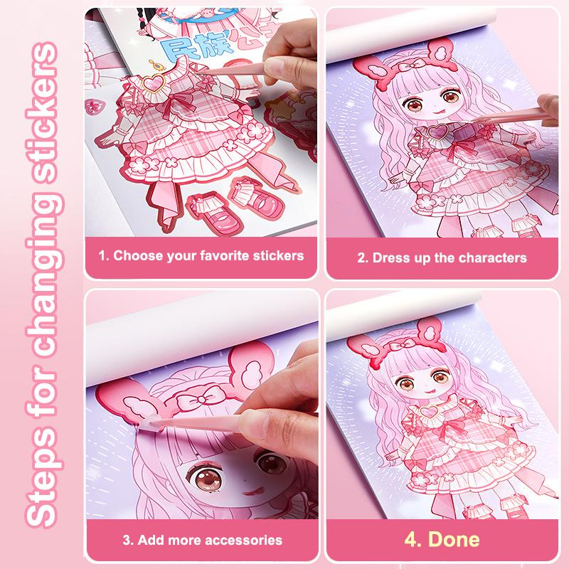 Diy Book Dress Up Sticker Book Cartoon Girl Makeup Show Sticker Book Princess Puzzle Toys Handmade Diy Sticker Toy Kids Gift