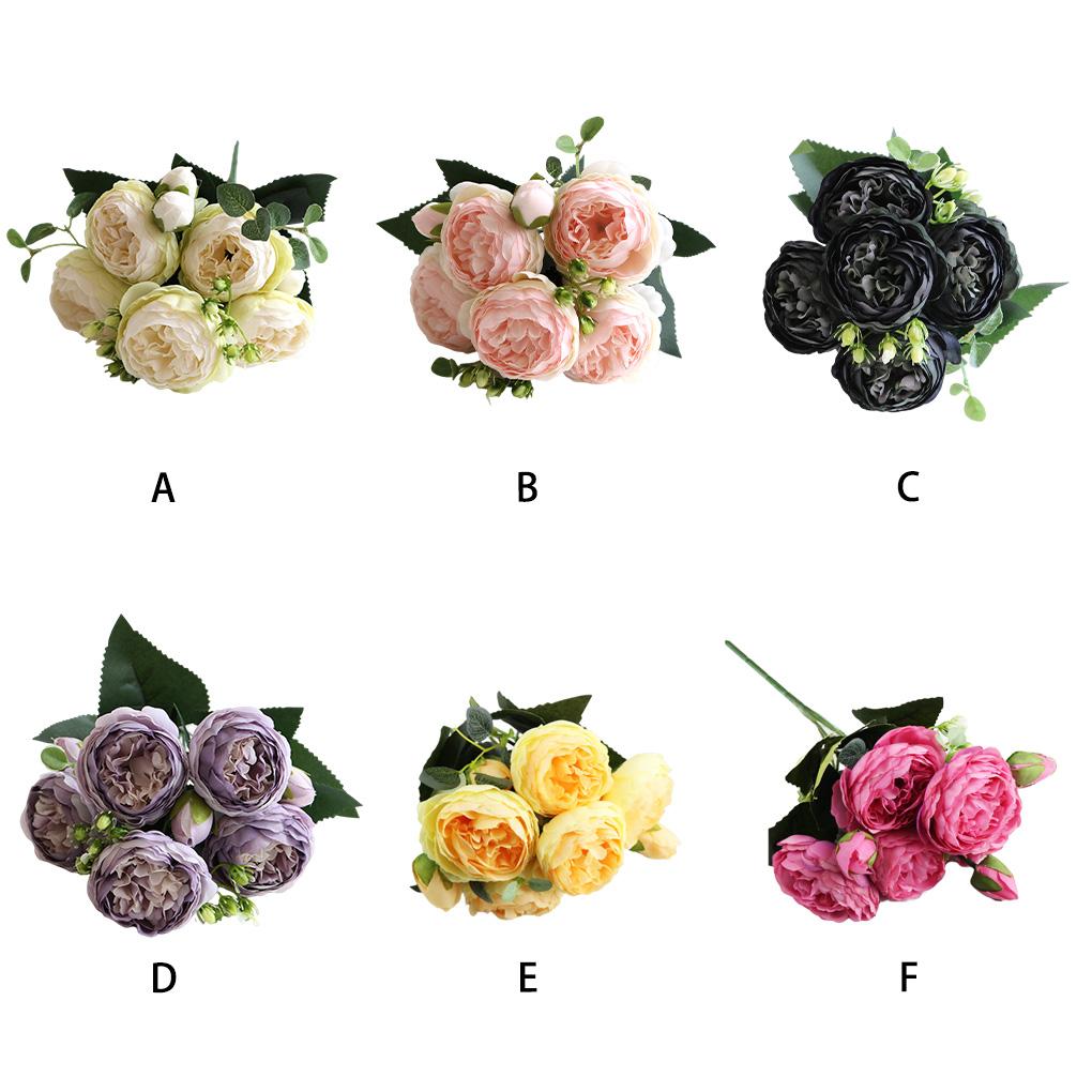 Künstliche Pfingstrosen, Seidenblumen, fünfköpfiger Blumenstrauß, Kunstrosen für Party, Vase, Hochzeit, Tischdekoration