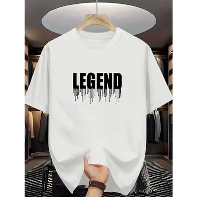 Men's Summer LEGEND Print T-Shirt - Short Sleeve Casual Round Neck Breathable Tee with LEGEND Lettering, Non- Fabric for Casual Attire