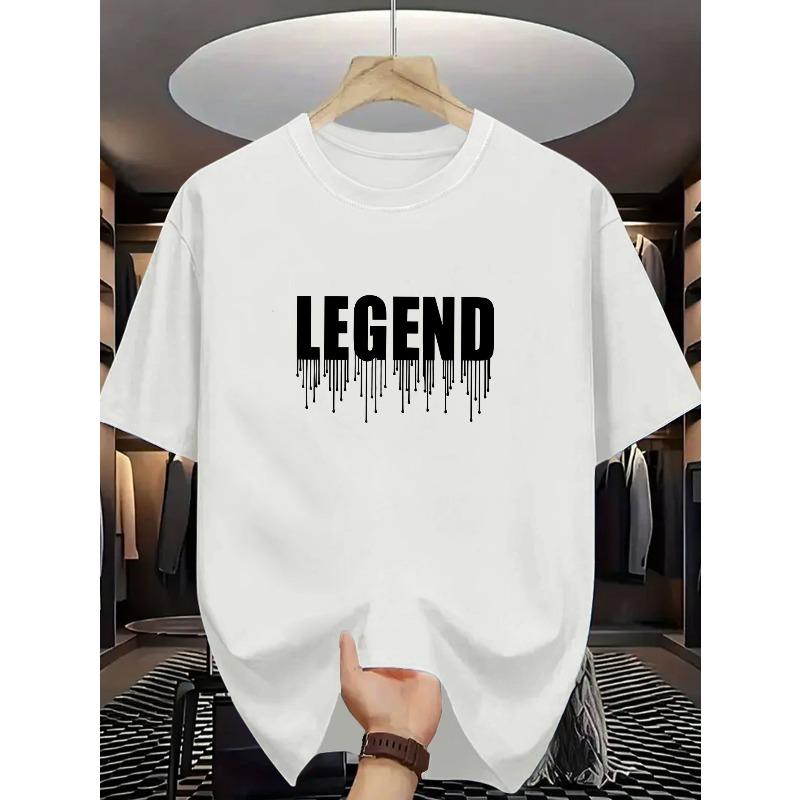 

Мужская летняя футболка с принтом LEGEND - Короткий рукав, Повседневная, Круглый вырез, Дышащая футболка с надписью LEGEND, Не тканевая, для повседневной одежды S белый