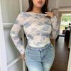 2025 Autumn/Winter Elegant Women's Floral Mesh Print Short Pleated Top