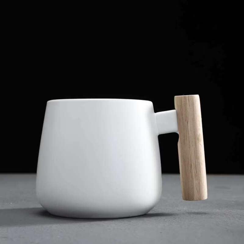 OEING Minimalist Wooden Handle Ceramic Belly Mug