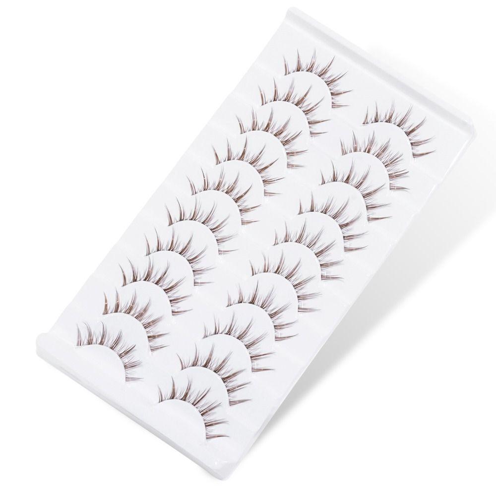 Spiky Brown False Eyelashes Clear Band Fake Eyelashes 10 Pairs Manga Lashes  Women