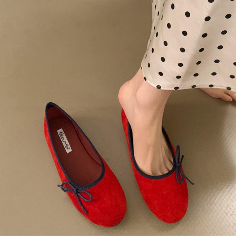 Fashion Bailamos Brand Women Flats Fashion Bow-knot Round Toe Shallow Slip On Ladies Boat Shoes Soft Flat Heel Dress Ballerinas Shoes Mu