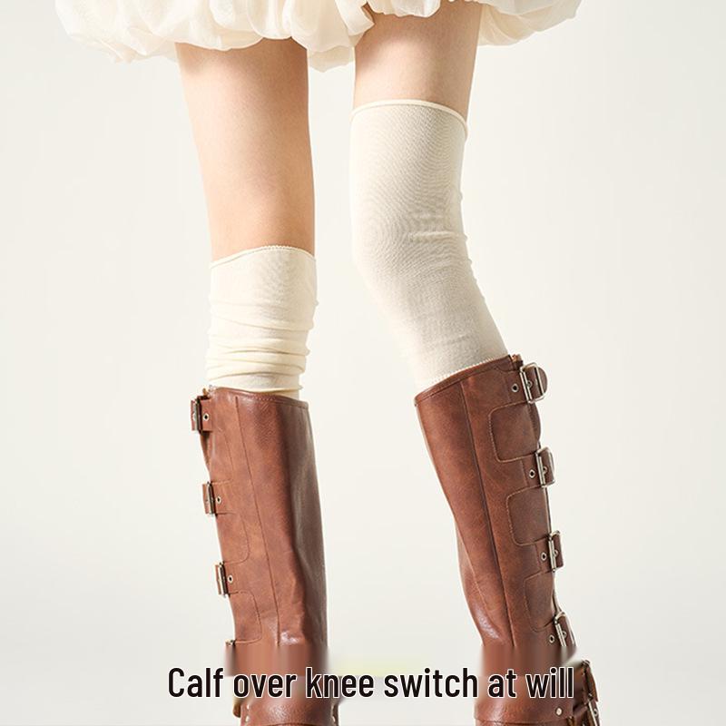 Damskie białe skarpetki bawełniane za kolano - Jesień/Zima Wysoki ściągacz, Podkolanówki, Styl JK, Idealne do butów.