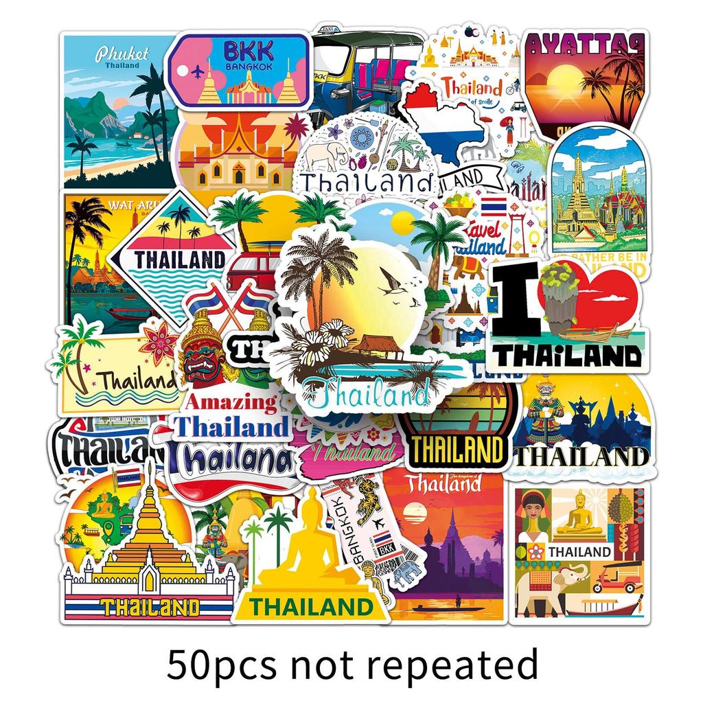 50 Thai Landscape Graffiti Personalized Outdoor Travel Creative Guka Decorative Mobile Phone Case Suitcase Stickers