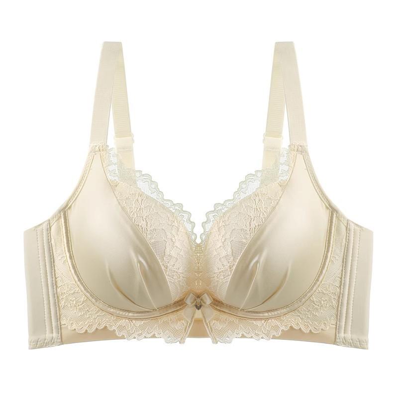 Cream Satin Lace Wireless Bra With Bow Detail S шампанского