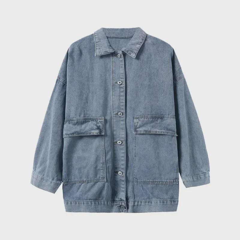 Women's Korean-Style Denim Jacket, Loose-Fit, Long-Sleeved, for Spring/Autumn 2021 - Trendy Harajuku Top