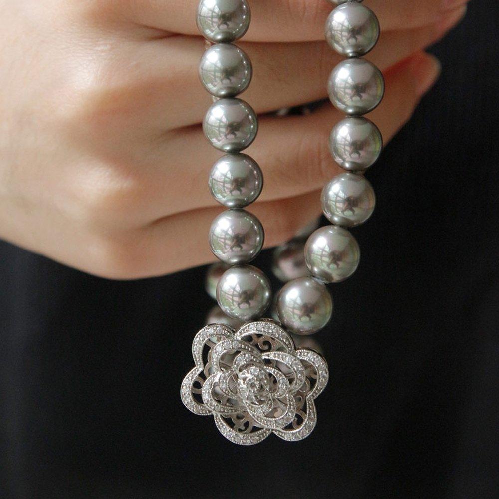 Bydaisy Rose Cubic Pendant Black Pearl Necklace Bn0469