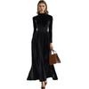 2025 Women's Elegant Gold Velvet Long Sleeve Waist-Gathering Big Swing Dress for Autumn/Winter
