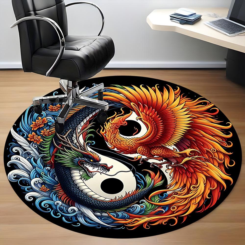 1pc Dragon Phoenix Yin Yang Symbol Chair Carpet for Office Non-Slip, Machine Washable Rug for Office - Holiday DecorMachine Made Yy25