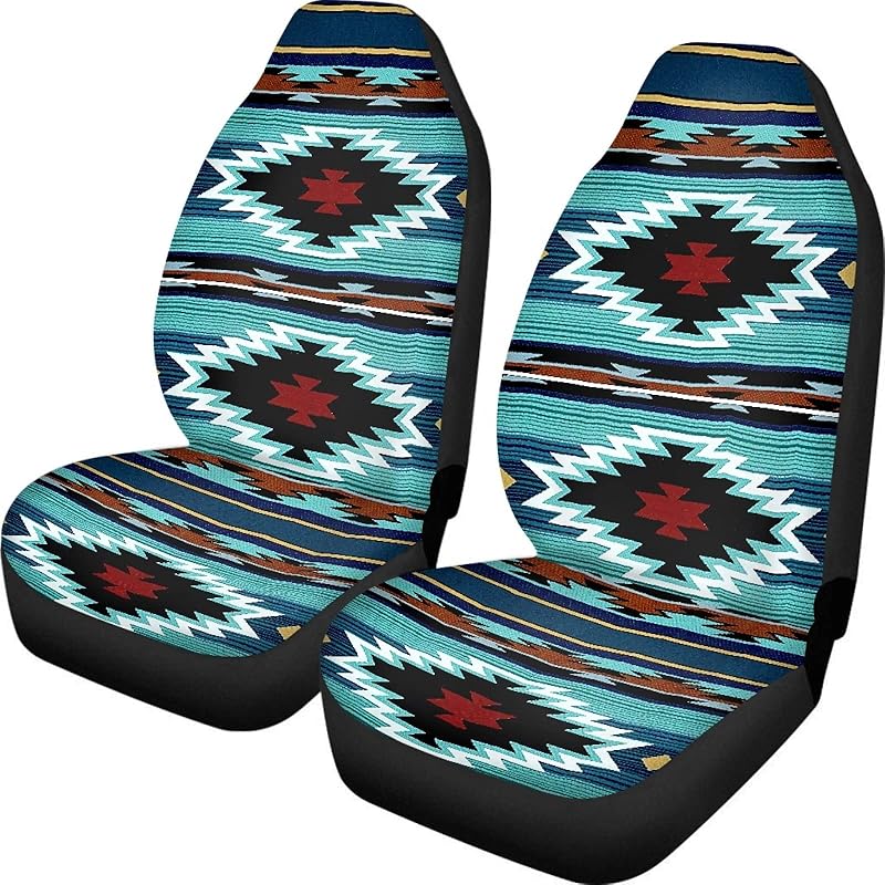 Dreaweet Navajo Print Car Seat Covers for Men Women Southwest Pattern Front Seat Protector Cover Full Set of 2pc Universal Size for Car, Truck or