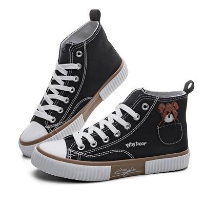 Bear High-top Shoes Lace-up Canvas Shoes Board Shoes Vulcanized Shoes Large Size Women's Shoes