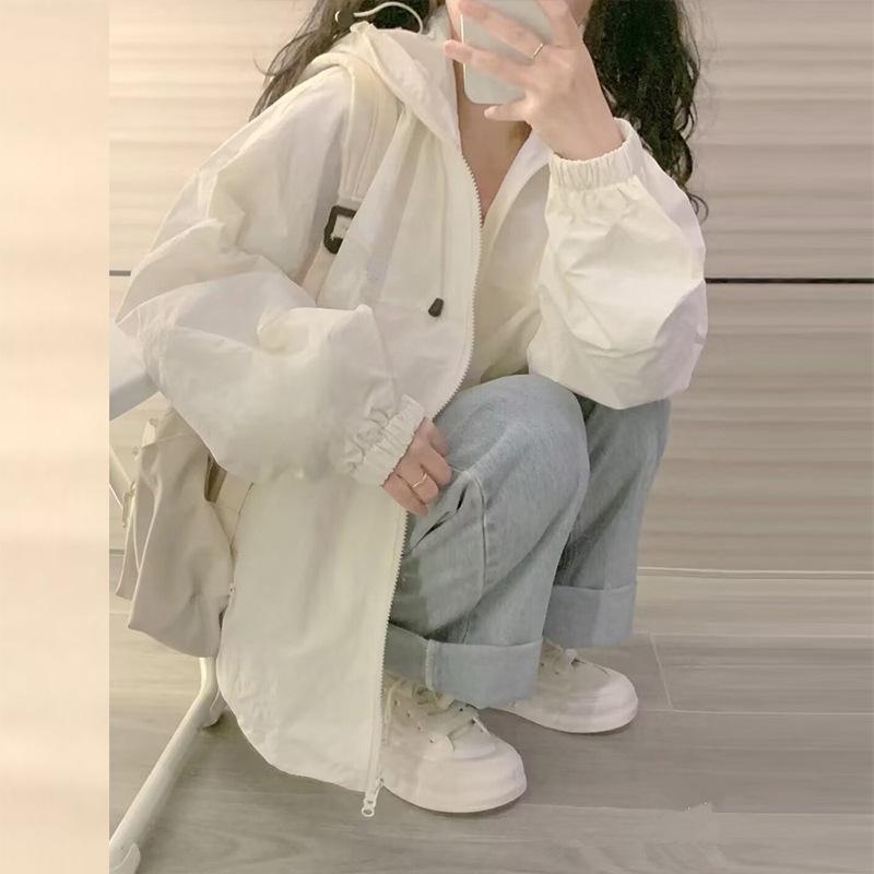 Petite Women Chic Sun Protection Coat Thin Casual Outerwear Summer Loose Zip‑up Sun‑proof Windbreaker Jacket