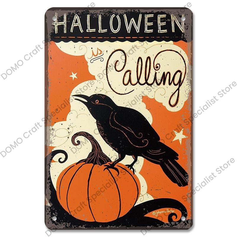 Halloween Night Party Poster Vintage Metal Signs Pumpkin Trick or Treat Metal Tin Plate Wall Art Decor For Bar Pub Club Home
