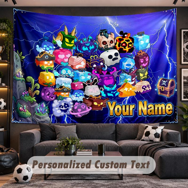 Wall Hanging Tapestry Custom NameBlox Fruits Pattern Personalized Printed Fabric Wall Decor