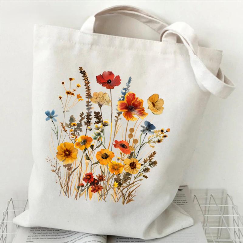 Fancy Style Studio Boho Wilde Bloemen Patroon Retro Grafische Canvas Tote Bag Herbruikbare Boodschappentas voor Vrouwen Portemonnees en Handtassen Boodschappentas