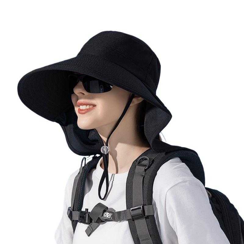 Big Eaves Shawl Sunscreen Hat European and American Bucket Hat Fashion Sun Hat Summer Outdoor Hat with Ponytail Hole Women