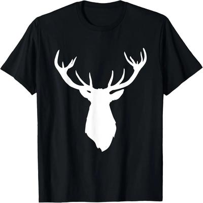 Buck Stag Deer Head Antlers White Silhouette T-Shirt