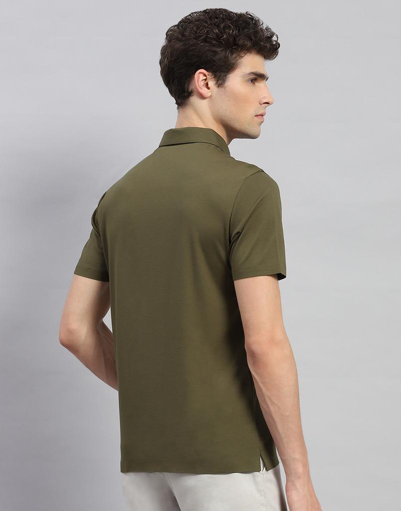 Monte Carlo Mens Olive Printed Polo Neck Half Sleeve T-shirt