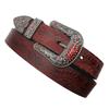 Retro Rhinestone Embossed Belt Men'S First Layer Cowhide Board Buckle Belt Hard Cowhide Rock Style Metal Rivet Belt