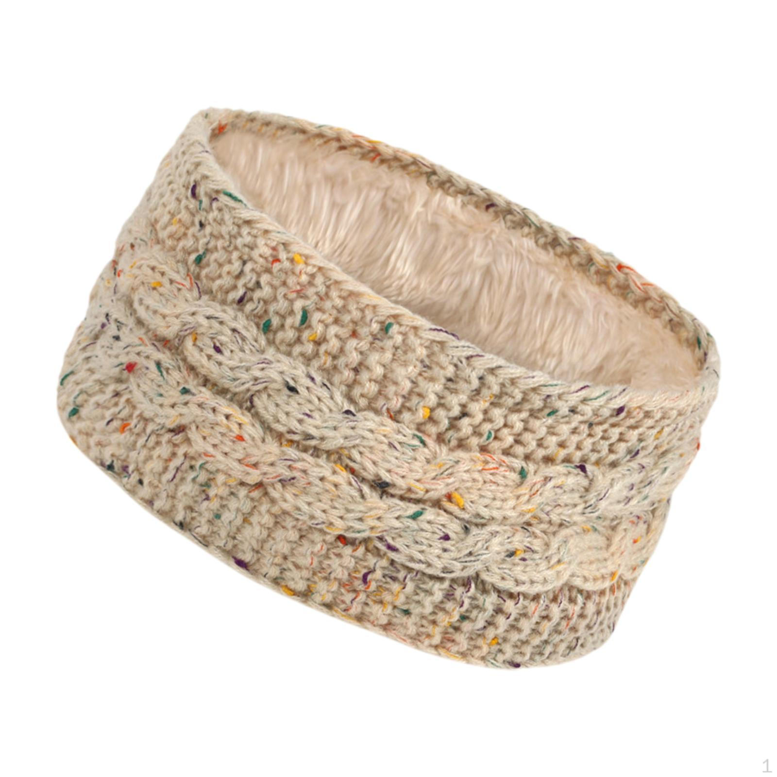 

Вязаная повязка на голову для женщин, повязка на голову, утеплитель для ушей, тюрбан, аксессуары для волос с флисовой подкладкой бежевый