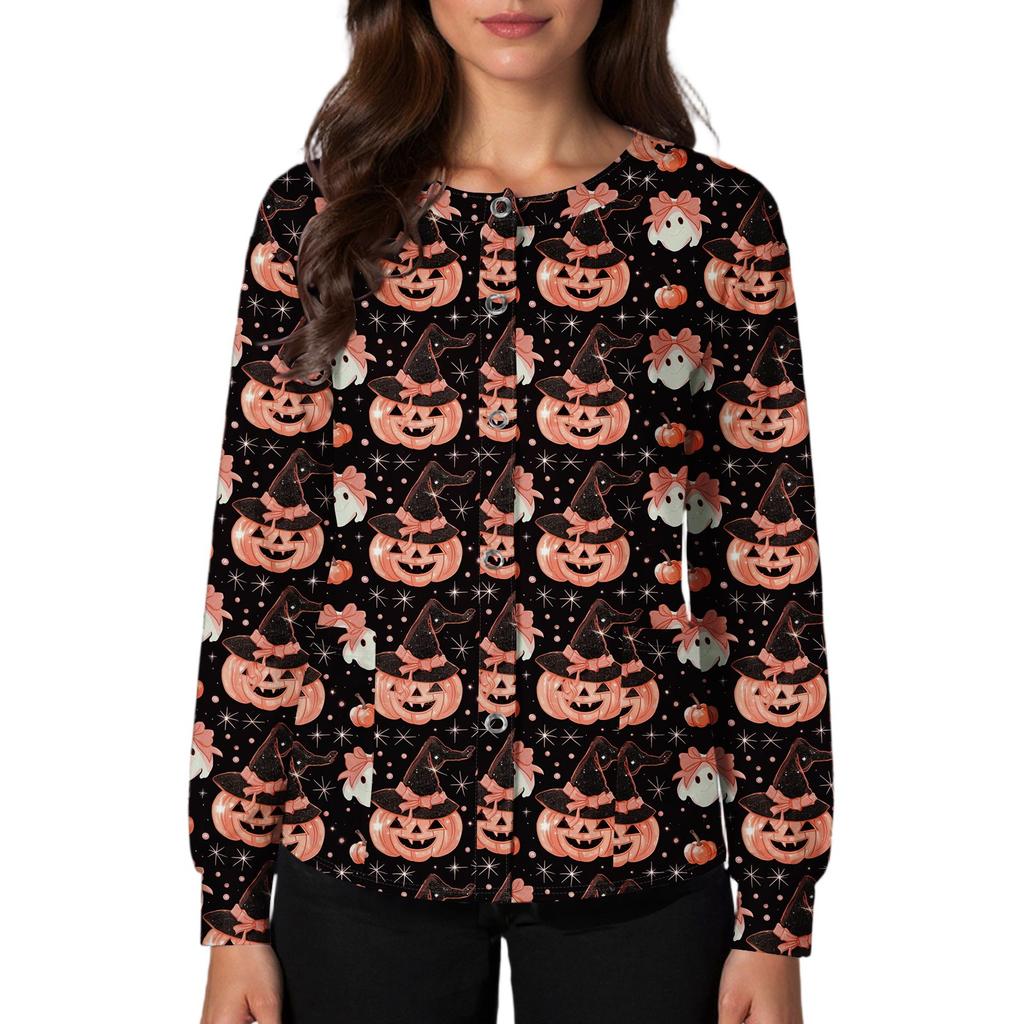 Women's Casual Fashion Single Breasted  Halloween Graphic Printed Nurses Tops