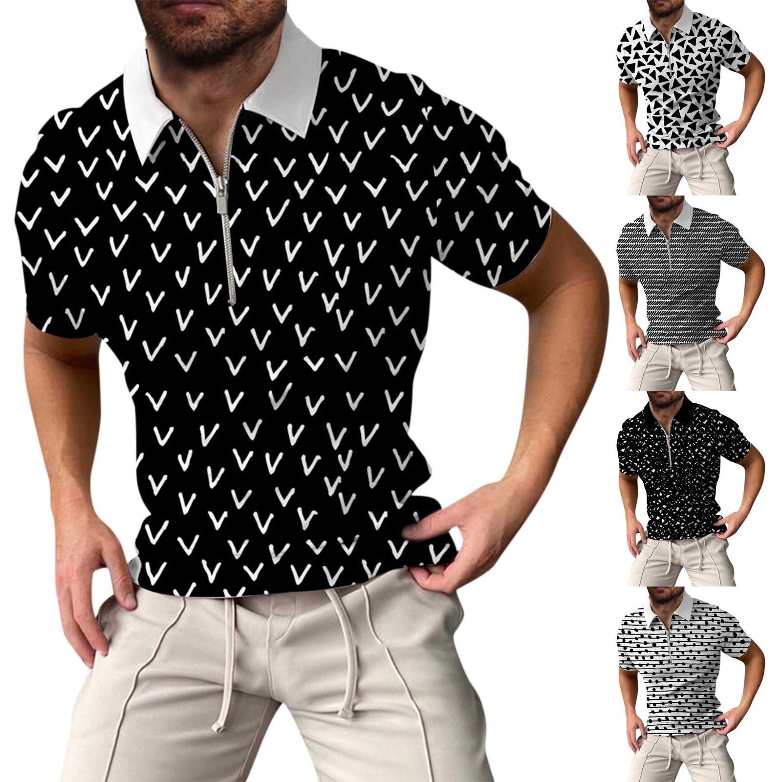 

(Куниде) Летний мужской повседневный топ на молнии с короткими рукавами для гольфа и цифровой печатью