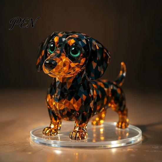 Acrylic Animal Ornaments Geometric Faux Crystal Sculpture, Sparkling Cat/Owl/Eagle/Dog Statue, Light Luxury Room Decoration Desktop Figurine Ornament