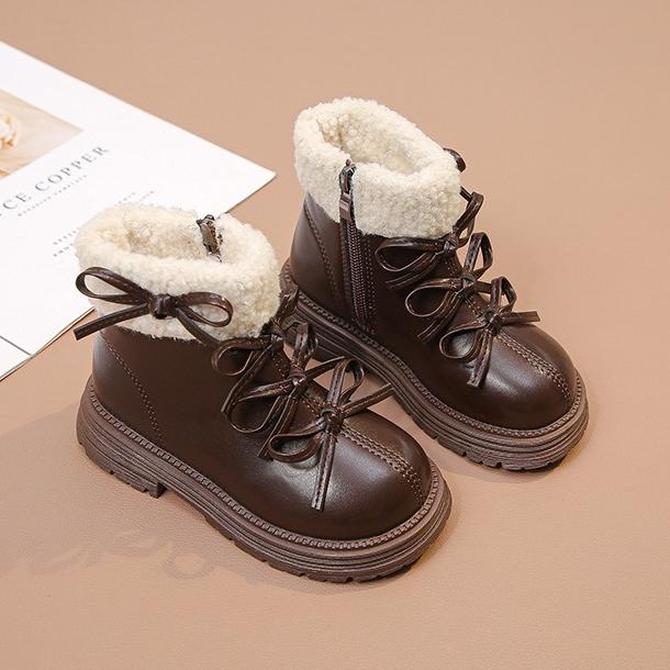 

Girls Lightweight Snow Boots Plus Velvet Leather Boots Fashionable Princess Shoes 36 коричневый