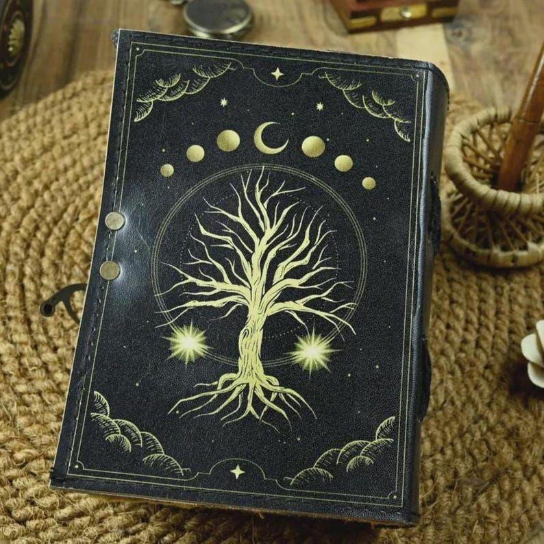 Tree of Life Leather Grimoire Journal: Celestial Spell Book