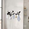 Metal Cat Bird Key Rack Branch Design with Ribbon for Keys and Hats Indoor Outdoor Use