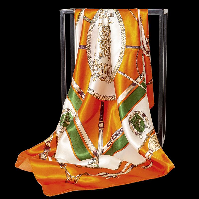 Eleganter Satin-Seidendruck-Schal für Damen - Vielseitiges Frühlings-/Herbst-Nacken- und Kopfaccessoire mit Sonnenschutz