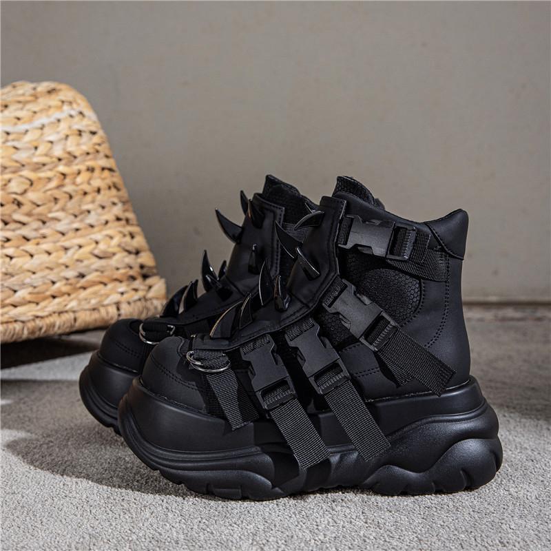 New Women Genuine Leather Punk Rivet Muffin Platform Sports Retro Rivets Heavy Metal Short Boots 7cm