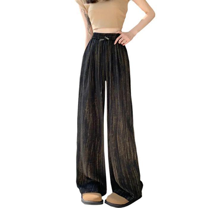 Pantaloni cu picior larg din mătase de gheață satinată cu imprimeu cerneală, stil subțire pentru vara 2025, design cool Yamamoto cu drapaj plisat.