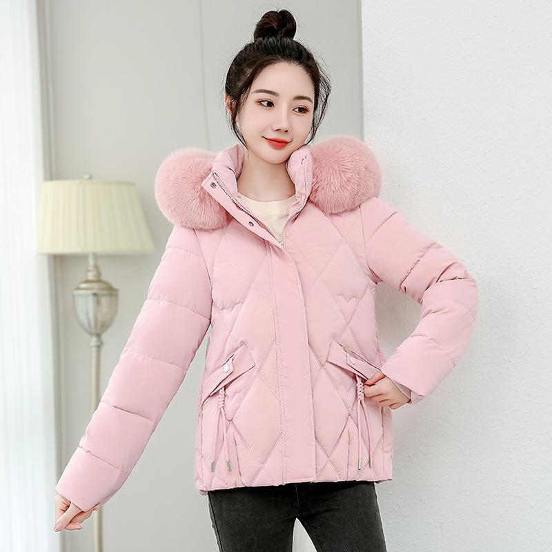 2025 Winter Wear New Down Cotton Jacket Slim Fit Hooded Big Fur Collar Student Cotton Jacket Women's Cropped Padded Jacket Thickened Jacket