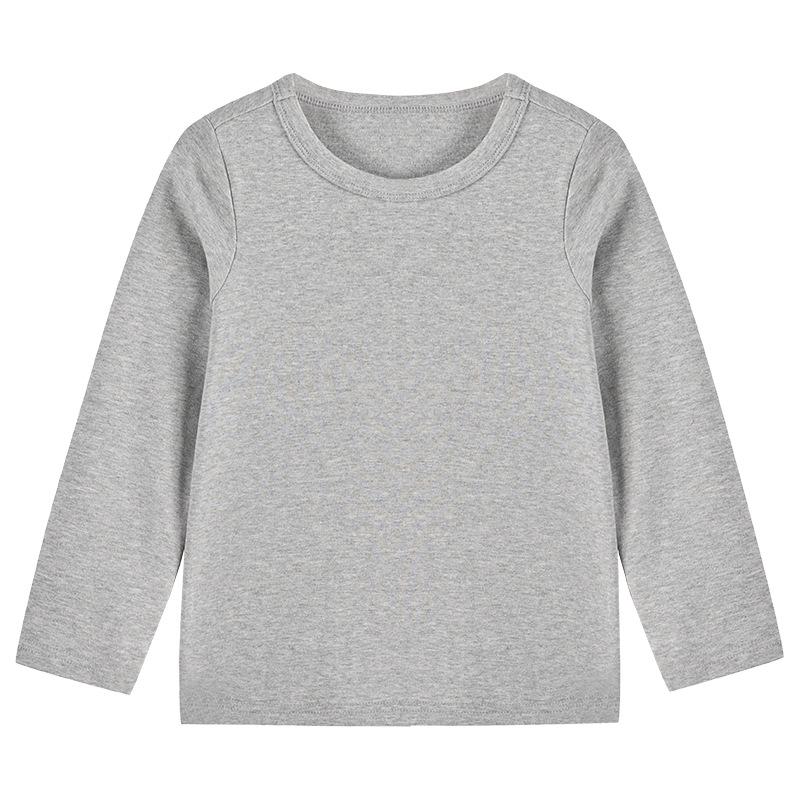 

2025 Kids Long-Sleeve T-Shirt - Pure Cotton Solid Color Round Neck, Unisex Toddler Top Available 120 cm серый
