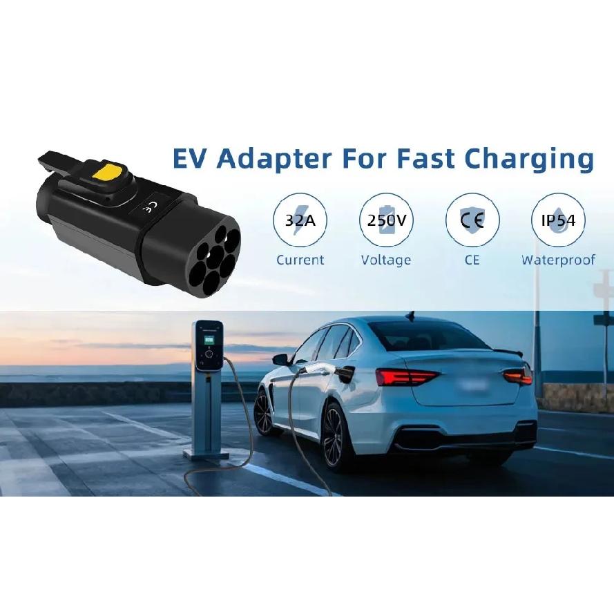 Type 2 to Type 1 EV Charger Adapter 32A Convert IEC 62196 Charger to J1772 Socket for Single-Phase Electric Cars
