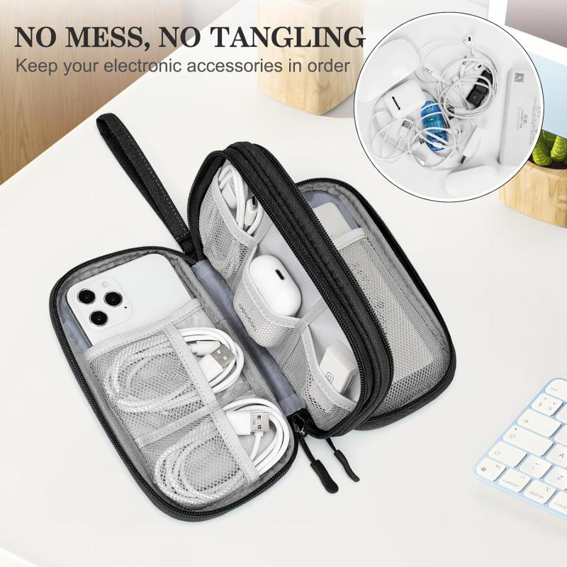 Portable Electronic Organizer Travel Bag Waterproof Double Layer Cable Management Pouch for Chargers Hard Drive Earphone Phone