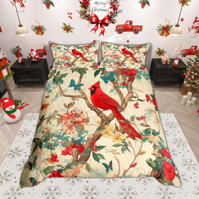 Homewish Cardibal Bird Hummingbird Duvet Cover Set 2Pcs/3Pcs Merry Christmas Bedding Wild Animal Wildlife Quilt Cover Set