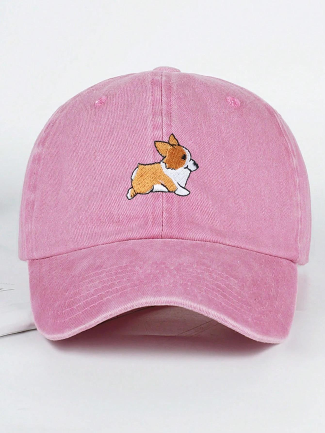 Schattige Corgi Geborduurde Baseballpet Voor Mannen En Vrouwen Buiten Reizen Wandelen Zonbescherming Hoed Vrije Tijd Adjustable pink
