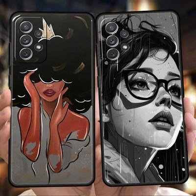 Coque de téléphone mode fille noire pour Samsung Galaxy A15 A14 A25 A54 A34 A51 A71 A72 A73 A32 A52 A52S A11 A21S A31 A41 5G Coque souple