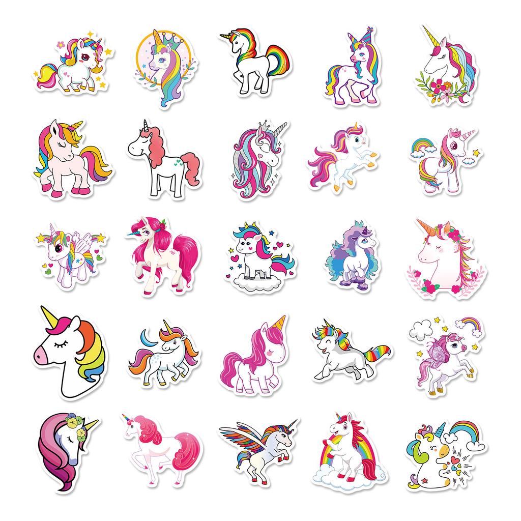 50 Unicorn All Ages Stickers, Cute Rainbow Horse Mix And Match Graffiti Suitcase Notebook Stickers